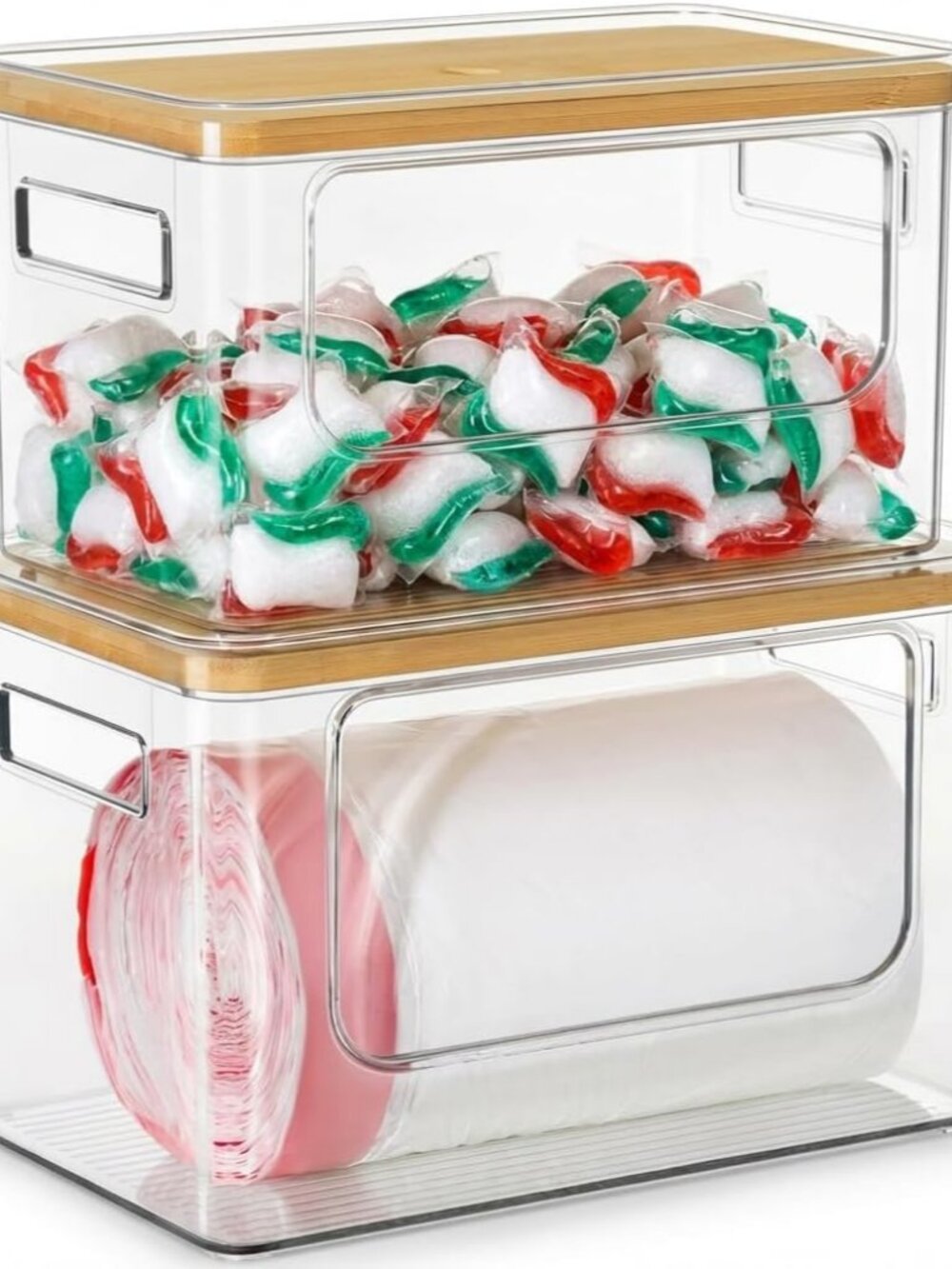 Trash Bag Dispenser Under Sink, 2 in 1 Garbage Bag Holder Dishwasher Pods Organi